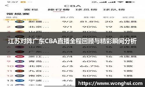 江苏对阵广东CBA直播全程回顾与精彩瞬间分析