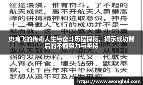 史鸿飞的传奇人生与奋斗历程探秘，揭示成功背后的不懈努力与坚持